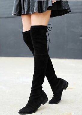 New Stuart Weitzman Lowland Over The Knee Boots In Black Suede Size 6